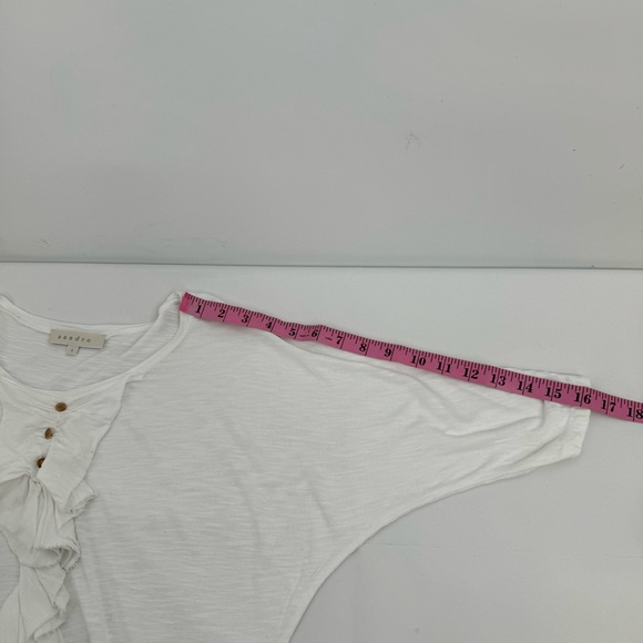 Sandro Womens  Ruffle Short Sleeve Top Tee Shirt White Size 1 - Picture 7 of 10